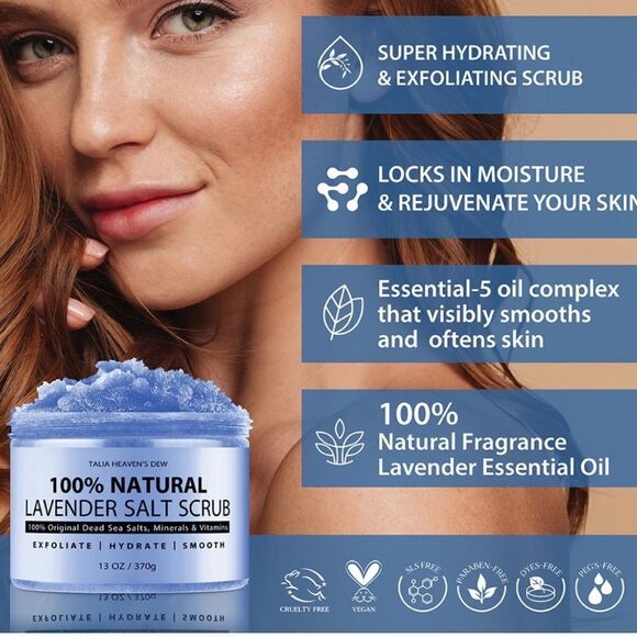 New Unopened Talia Heaven's Dew 100% Natural Lavender Salt Scrub Skincare 13 oz - Picture 8 of 13